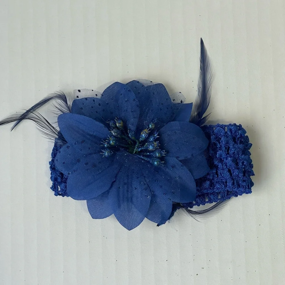 Set of 3 Stretchy Toddler Kids Headbands Floral Glitter Feather
